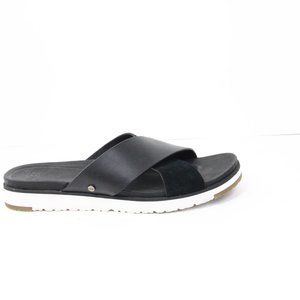 Ugg Sandals sz 8 Women Black Leather Slides Slip on Flat Shoes